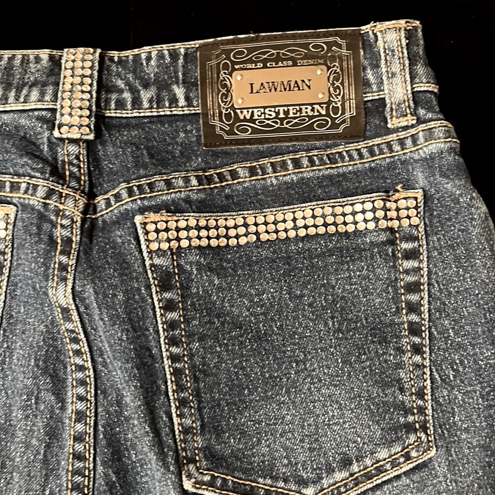 Lawman western Slim Fit Boot Cut Jean rhinestones on pockets & belt loops Size 5